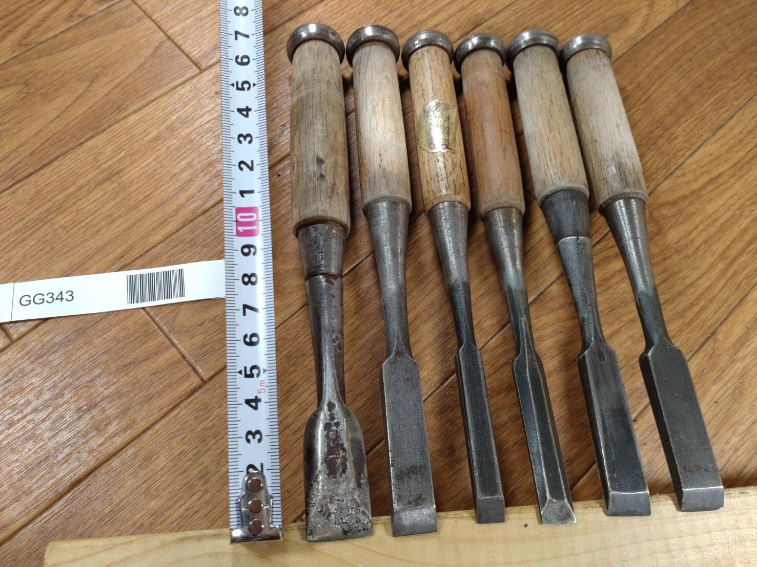 Japanese vintage chisel tataki Nomi Japan Signed Old 21.15.14.13.12.8mm GG343