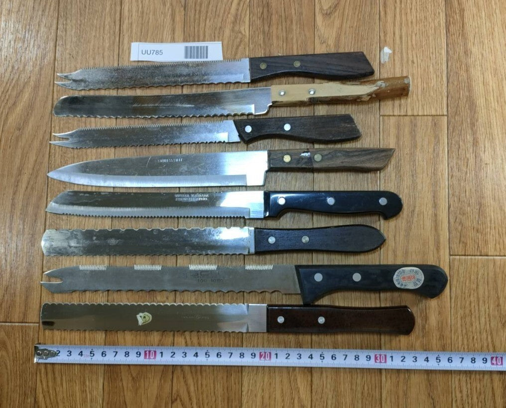 Damaged Lot of Japanese Chef's Kitchen Knives Bread set from Japan UU785