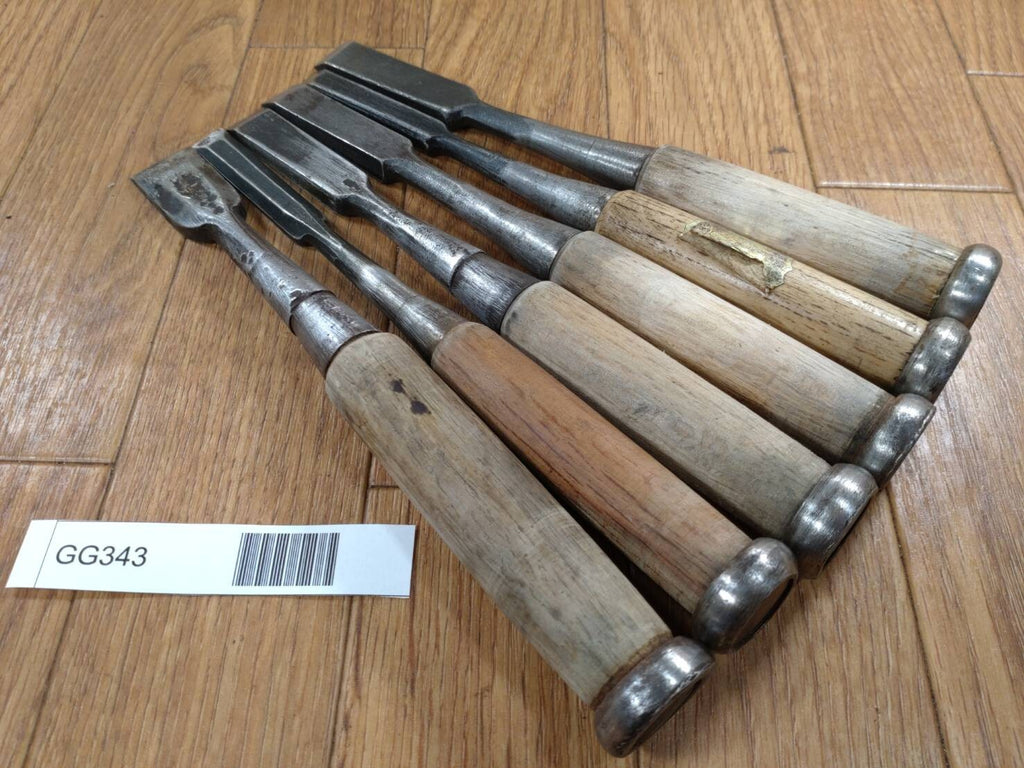 Japanese vintage chisel tataki Nomi Japan Signed Old 21.15.14.13.12.8mm GG343
