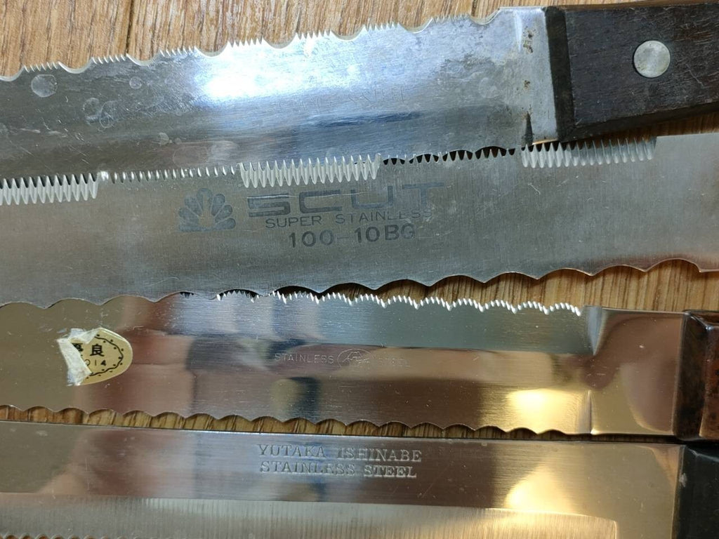 Damaged Lot of Japanese Chef's Kitchen Knives Bread set from Japan UU785