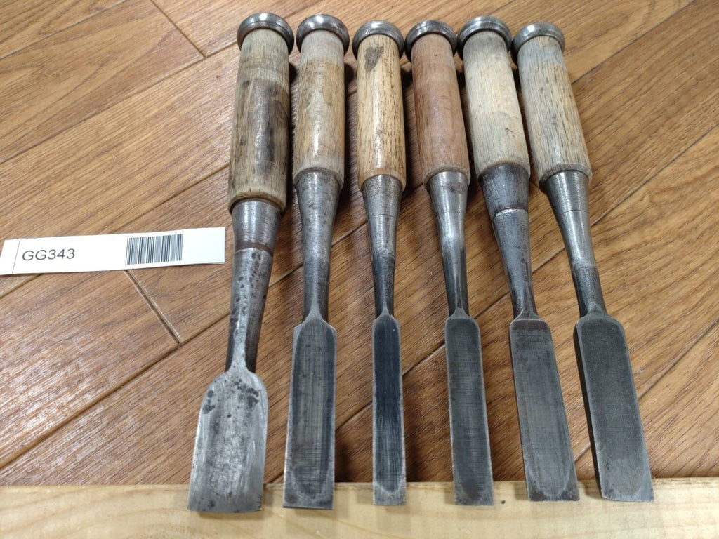 Japanese vintage chisel tataki Nomi Japan Signed Old 21.15.14.13.12.8mm GG343