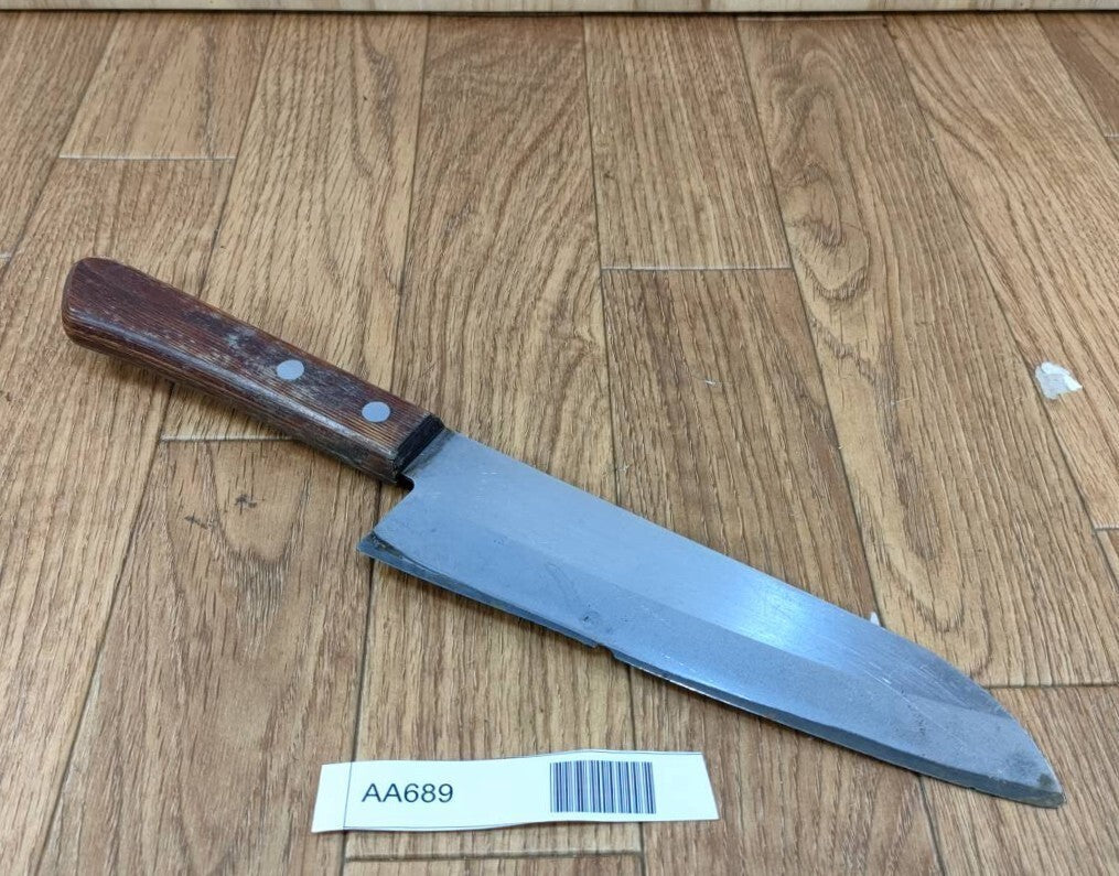 DAMAGED Japanese Chef's Kitchen Knife SANTOKU KIYA Vintage JAPAN 169/292mm AA689