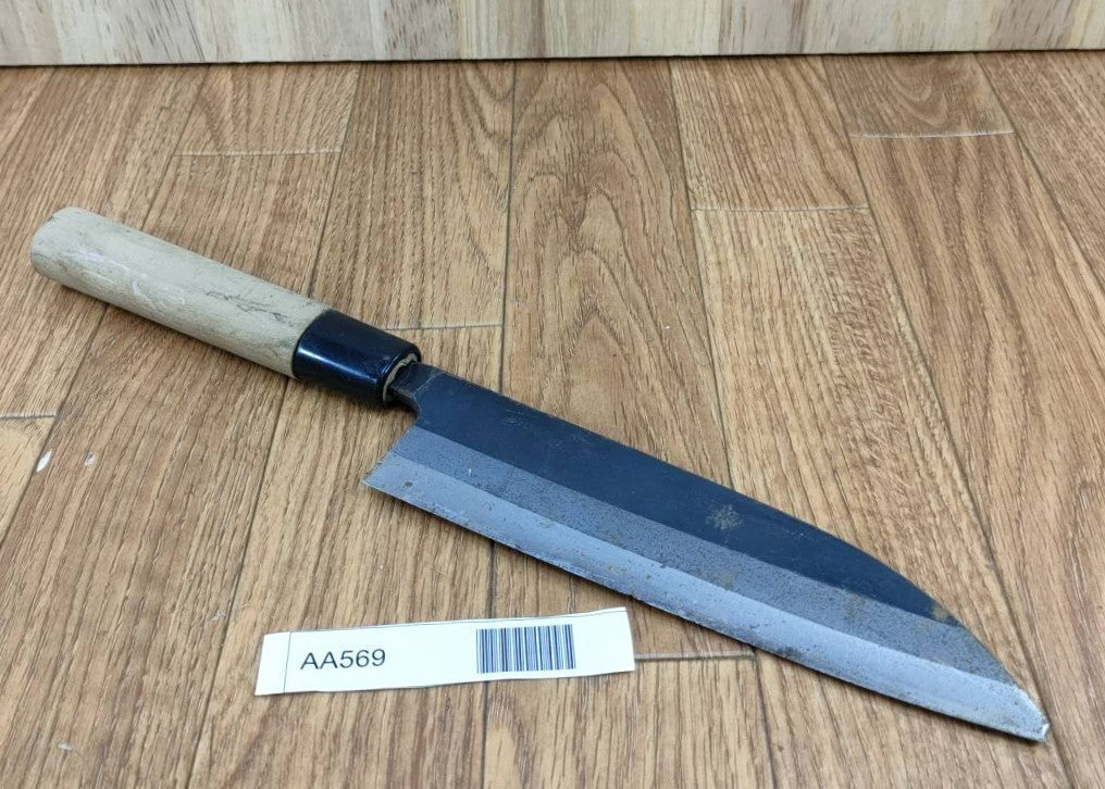 DAMAGED Japanese Chef's Kitchen Knife SANTOKU Vintage BLUE STEEL 170/313mm AA569