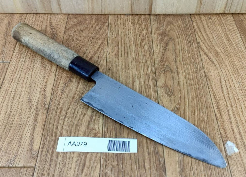 DAMAGED Japanese Chef's Kitchen Knife SANTOKU Vintage BLUE STEEL 160/300mm AA979